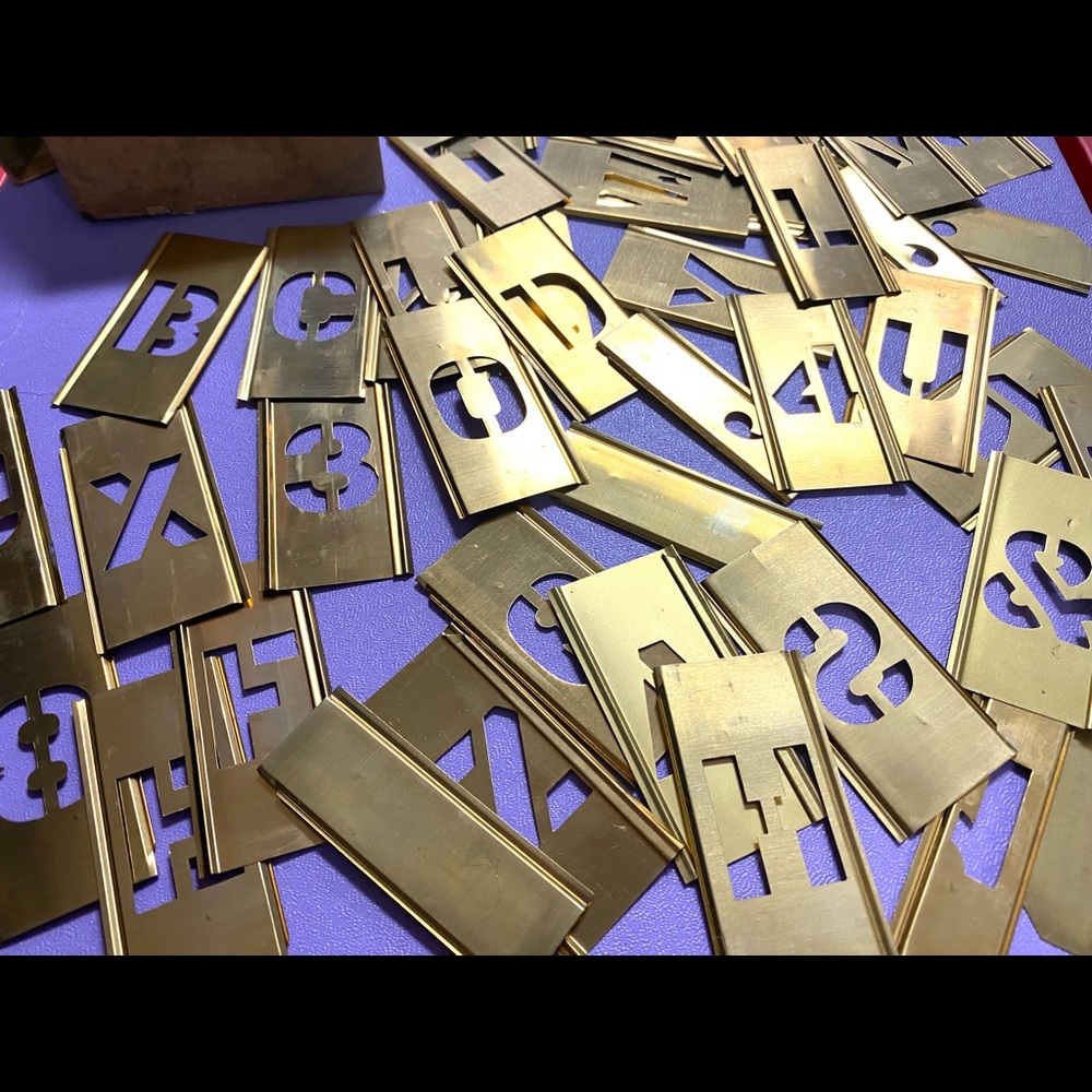 Vintage Brass Stencil SET- Marking 1” LETTERS and FIGURES